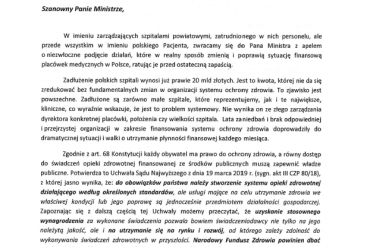 list otwarty członków Ogólnopolskiego Związku Pracodawców Szpitali Powiatowych